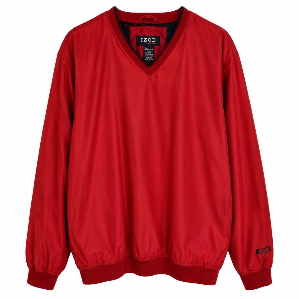 IZOD XFG Mens Red V-Neck Windbreaker Golf Pullover Jacket XL RN36543
